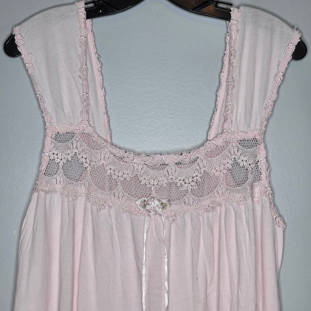 Intimate Essentials Vintage Pink Cotton Lace Long Nightgown Sleep dress medium